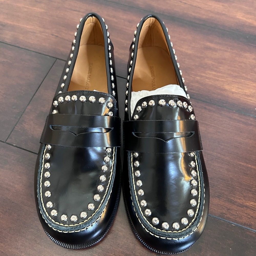 $460 NWOB Isabel Marant Black Fenzay Studded Loafers Women's size 37 Goth Punk